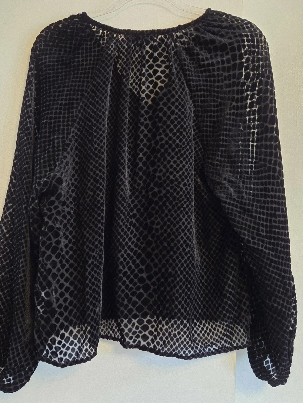 EVEREVE Arlo Black Velvet Burnout Sheer Top V Neckline Large - Picture 4 of 6